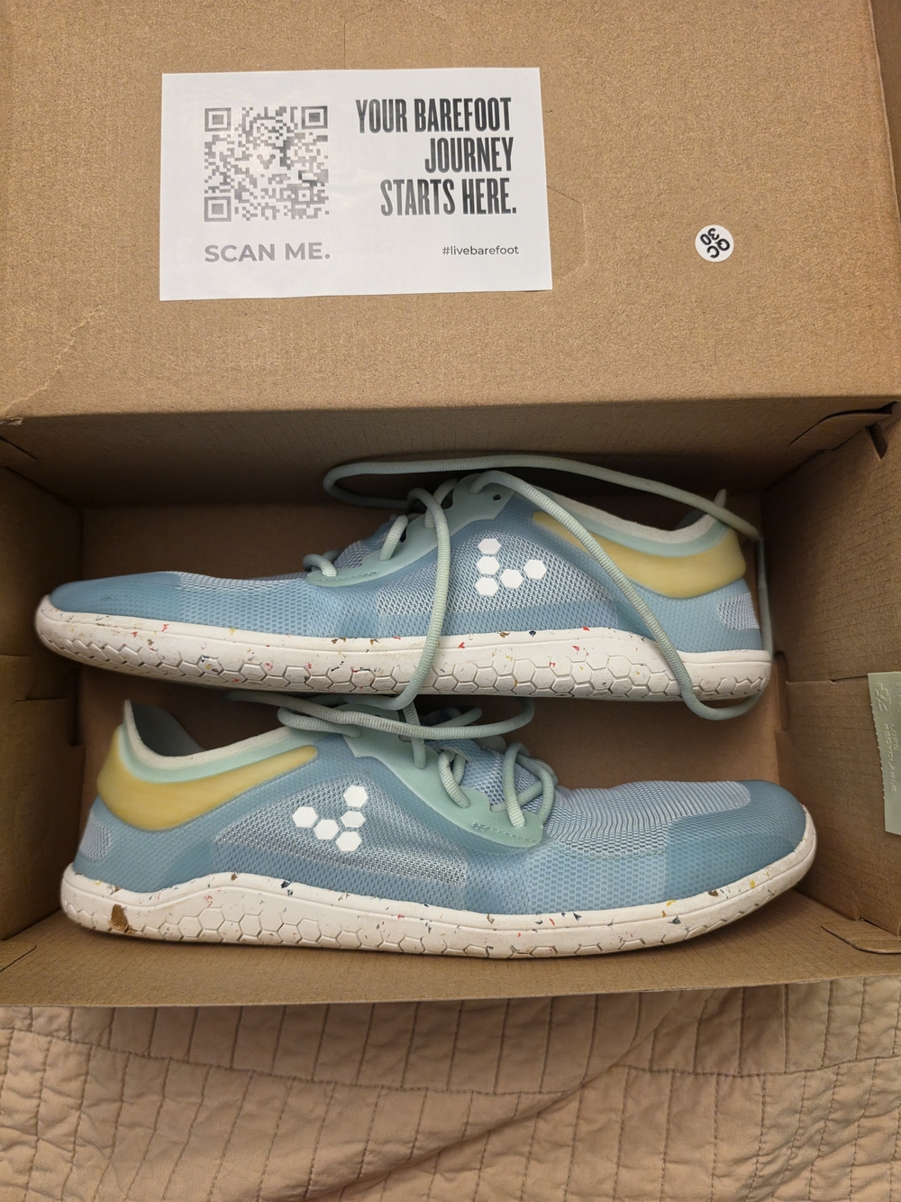 Vivo barefoot light blue mesh sneakers with pale yellow accents